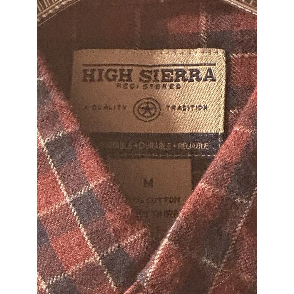 High Sierra Mens M Wine Slate Button Down Flannel Shirt Plaid Check
